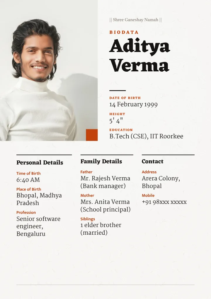 Aadhunik Editorial biodata with English labels