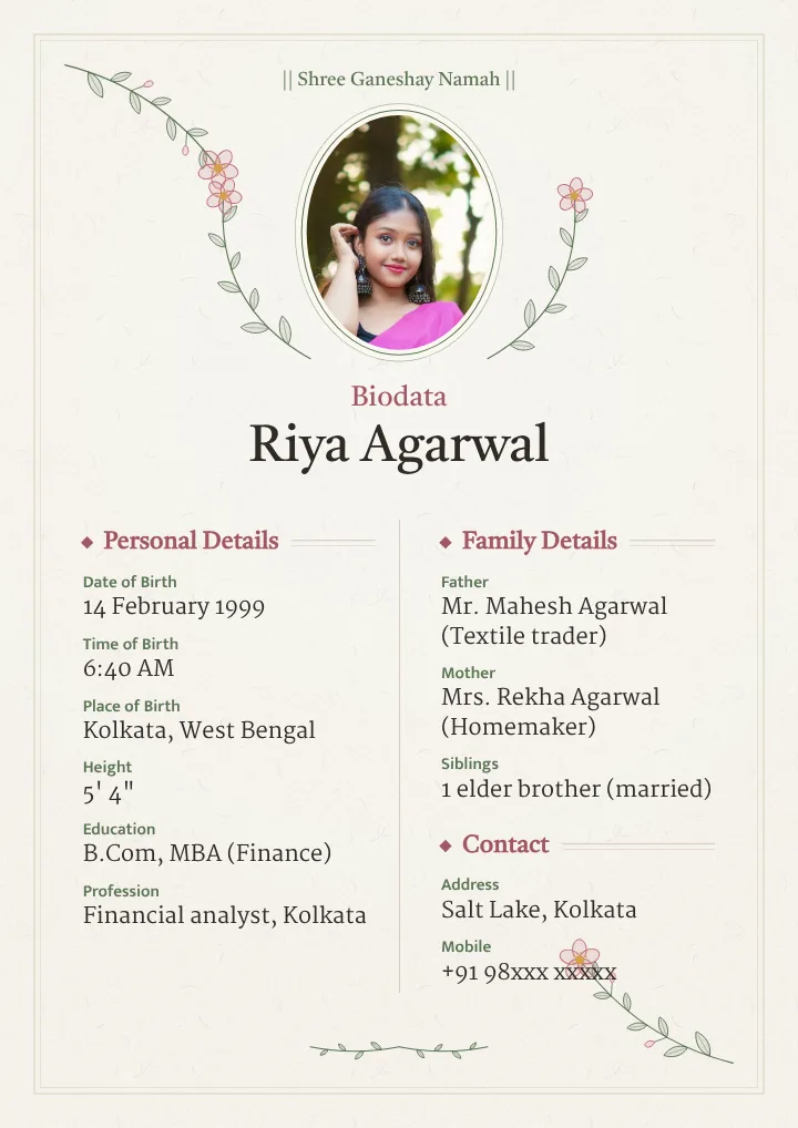 Botanical marriage biodata design