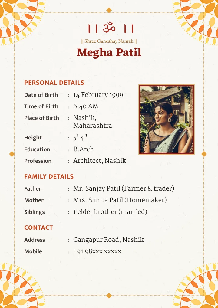 Genda Kona marriage biodata design