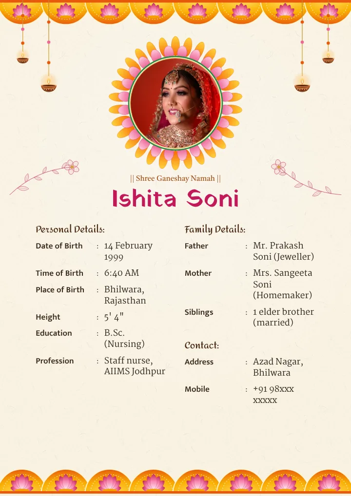 Kamal Toran marriage biodata design