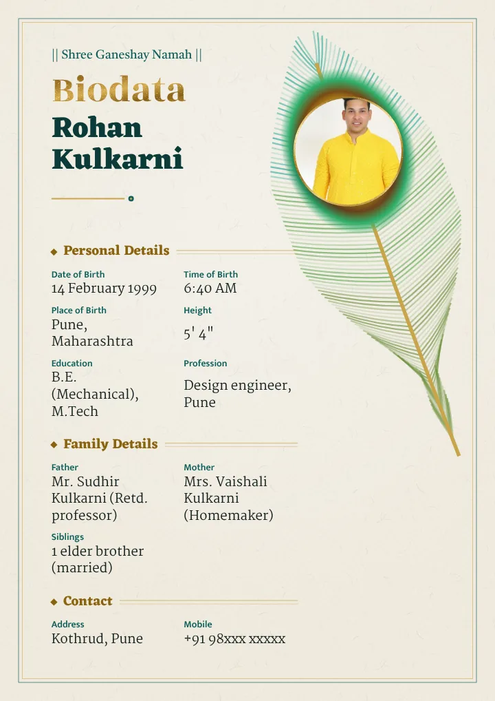 Mor Pankh marriage biodata design